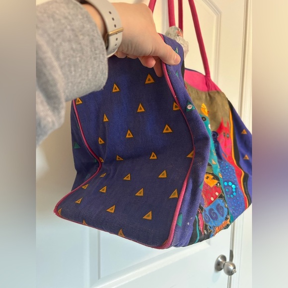Laurel Burch unique Colorful Cat Design large weekender Tote Bag - Picture 4 of 15